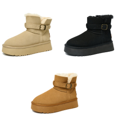 Bairuilun Autumn Winter Mid-top Faux Suede Flat Casual Shoes Comfortable Plush Lining Waterproof Snow Boots For Women