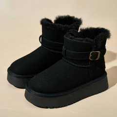 Bairuilun Autumn Winter Mid-top Faux Suede Flat Casual Shoes Comfortable Plush Lining Waterproof Snow Boots For Women