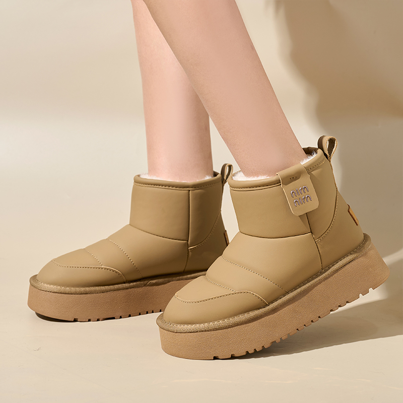 Bairuilun Pu Leather Thick Soled Women's Winter Shoes Waterproof Height Increasing Women's Snow Boots With 2cm Warm Plush