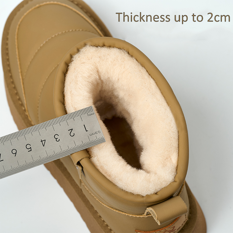 Bairuilun Pu Leather Thick Soled Women's Winter Shoes Waterproof Height Increasing Women's Snow Boots With 2cm Warm Plush