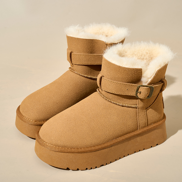 Bairuilun Autumn Winter Mid-top Faux Suede Flat Casual Shoes Comfortable Plush Lining Waterproof Snow Boots For Women