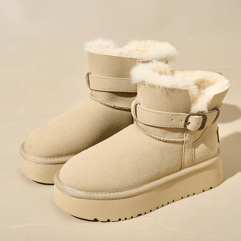 Bairuilun Autumn Winter Mid-top Faux Suede Flat Casual Shoes Comfortable Plush Lining Waterproof Snow Boots For Women