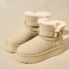 Bairuilun Autumn Winter Mid-top Faux Suede Flat Casual Shoes Comfortable Plush Lining Waterproof Snow Boots For Women