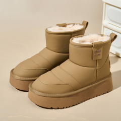 Bairuilun Pu Leather Thick Soled Women's Winter Shoes Waterproof Height Increasing Women's Snow Boots With 2cm Warm Plush
