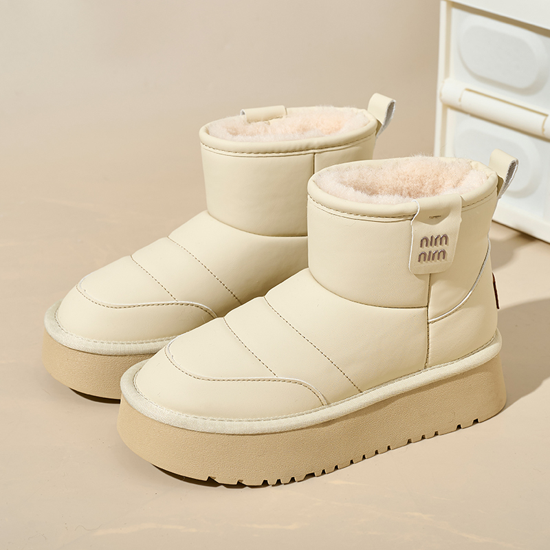 Bairuilun Pu Leather Thick Soled Women's Winter Shoes Waterproof Height Increasing Women's Snow Boots With 2cm Warm Plush