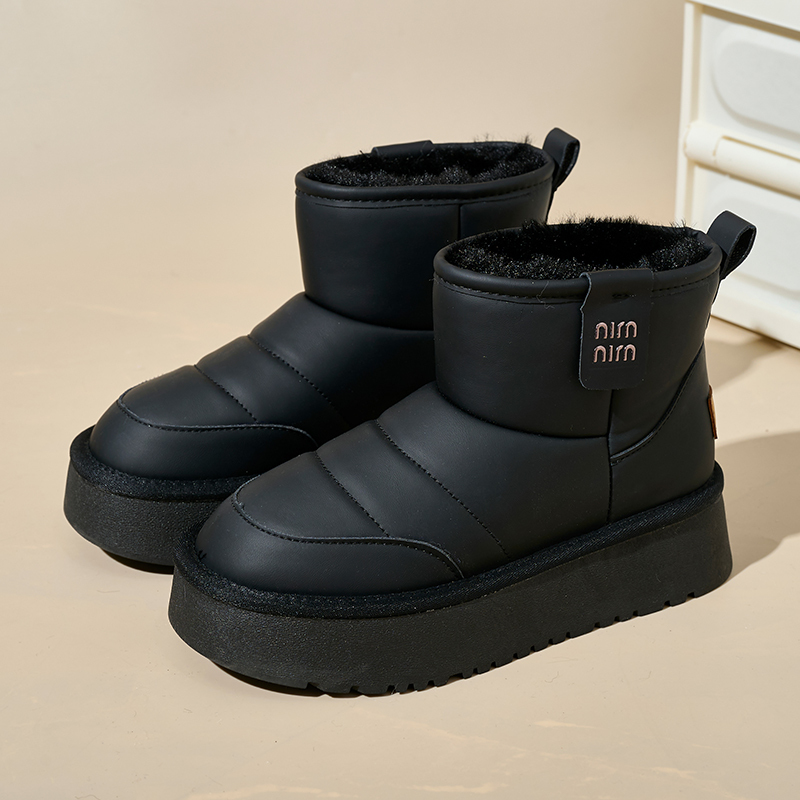 Bairuilun Pu Leather Thick Soled Women's Winter Shoes Waterproof Height Increasing Women's Snow Boots With 2cm Warm Plush