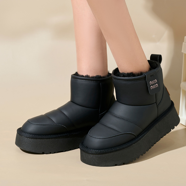Bairuilun Pu Leather Thick Soled Women's Winter Shoes Waterproof Height Increasing Women's Snow Boots With 2cm Warm Plush