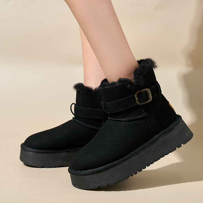Bairuilun Autumn Winter Mid-top Faux Suede Flat Casual Shoes Comfortable Plush Lining Waterproof Snow Boots For Women