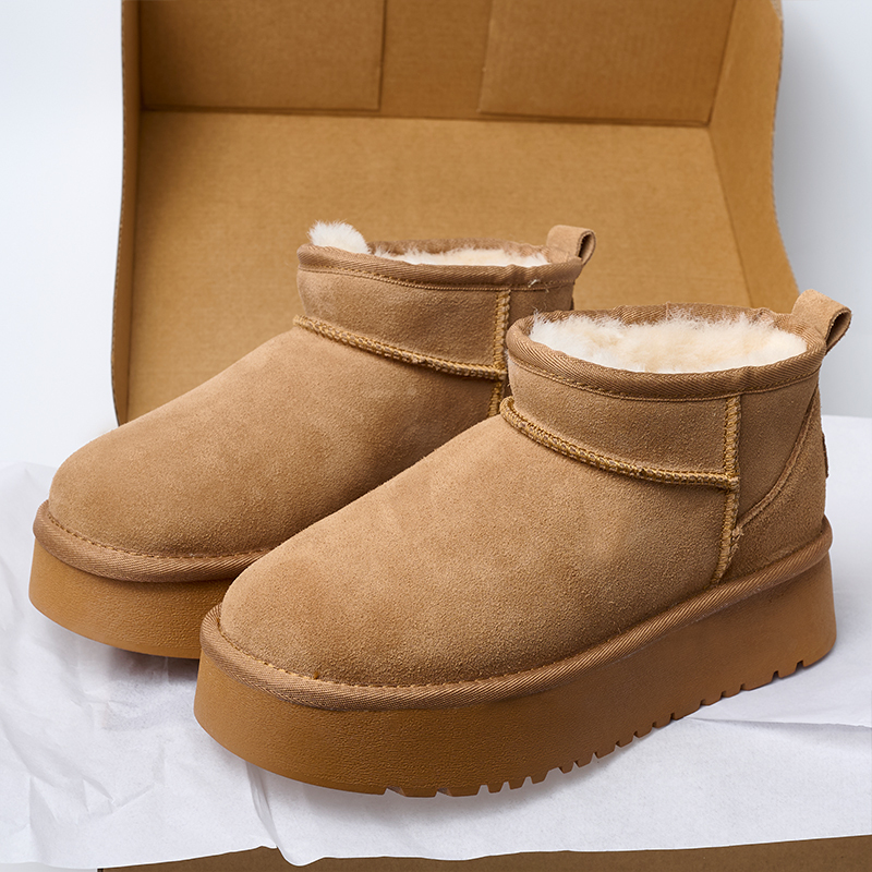 Luxury Winter Women Wool Lining Snow Boots Casual Shoes New Cow Leather Ankle Boots Flats Platform Women Snow Boots