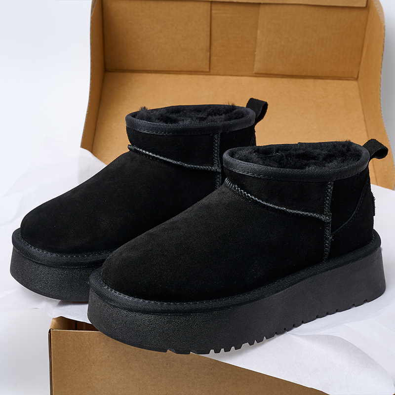 Luxury Winter Women Wool Lining Snow Boots Casual Shoes New Cow Leather Ankle Boots Flats Platform Women Snow Boots
