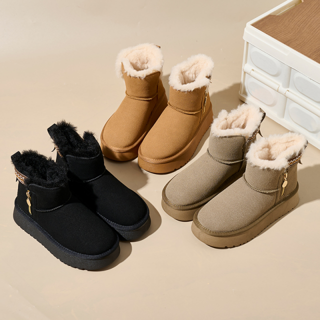 Side Zipper Thick Bottom Heightening Snow Boots Female Ethnic Style Thickened Wool Short Tube Thickened Warm Cotton Padded Shoes