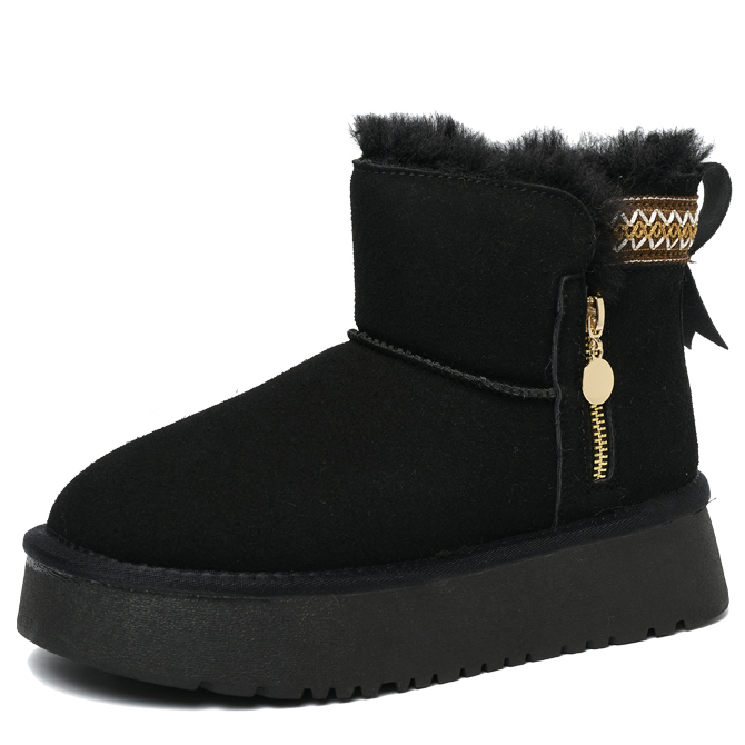 Side Zipper Thick Bottom Heightening Snow Boots Female Ethnic Style Thickened Wool Short Tube Thickened Warm Cotton Padded Shoes