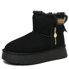 Side Zipper Thick Bottom Heightening Snow Boots Female Ethnic Style Thickened Wool Short Tube Thickened Warm Cotton Padded Shoes