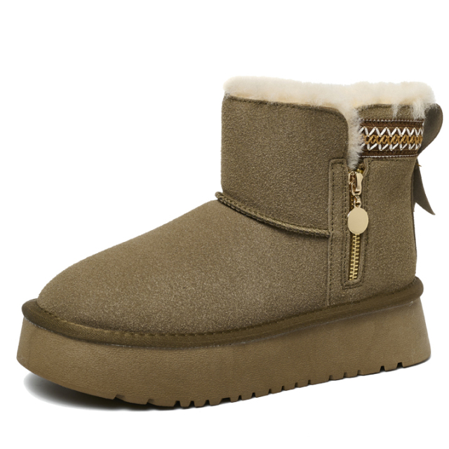 Side Zipper Thick Bottom Heightening Snow Boots Female Ethnic Style Thickened Wool Short Tube Thickened Warm Cotton Padded Shoes
