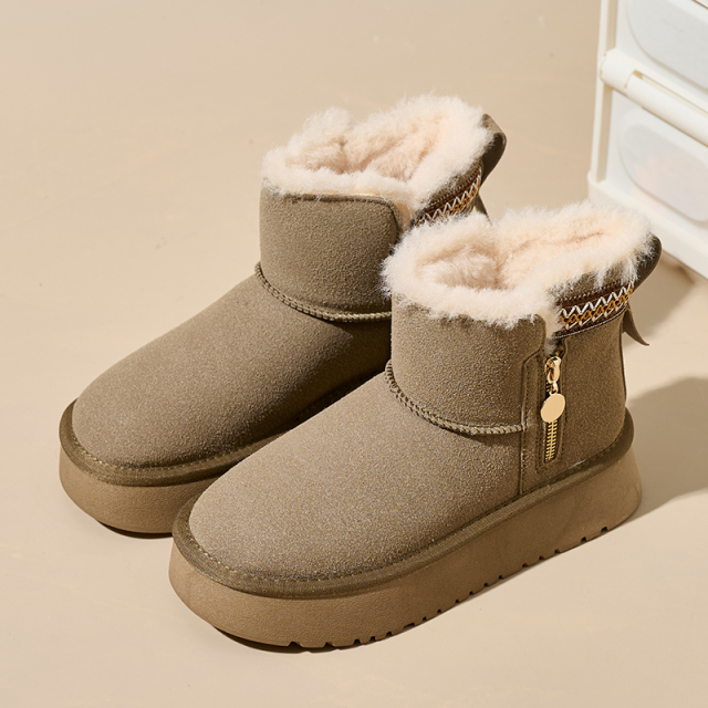 Side Zipper Thick Bottom Heightening Snow Boots Female Ethnic Style Thickened Wool Short Tube Thickened Warm Cotton Padded Shoes