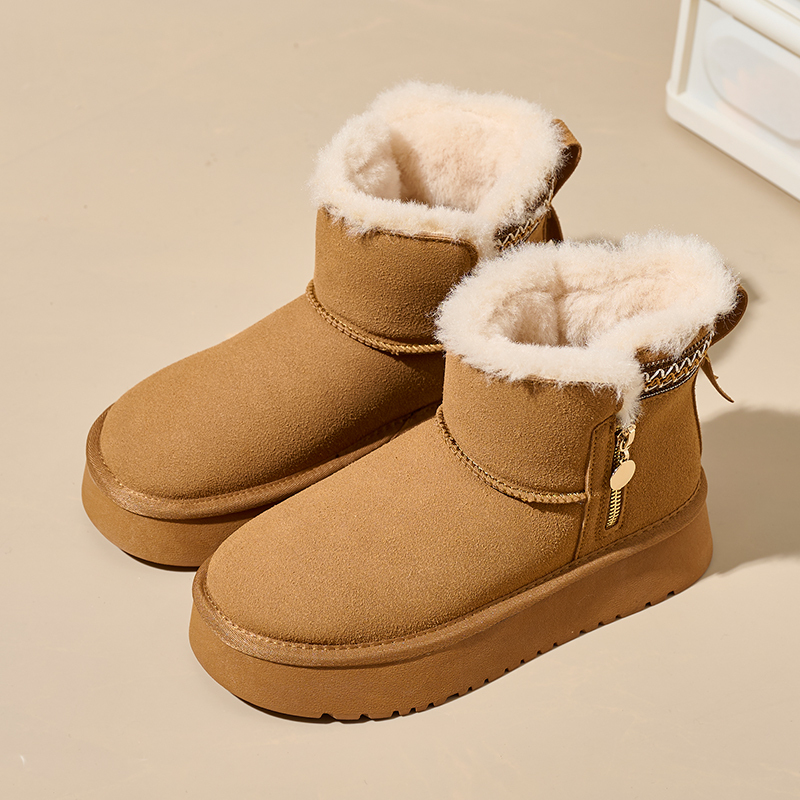Side Zipper Thick Bottom Heightening Snow Boots Female Ethnic Style Thickened Wool Short Tube Thickened Warm Cotton Padded Shoes