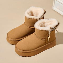 Side Zipper Thick Bottom Heightening Snow Boots Female Ethnic Style Thickened Wool Short Tube Thickened Warm Cotton Padded Shoes