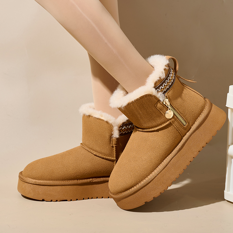 Side Zipper Thick Bottom Heightening Snow Boots Female Ethnic Style Thickened Wool Short Tube Thickened Warm Cotton Padded Shoes