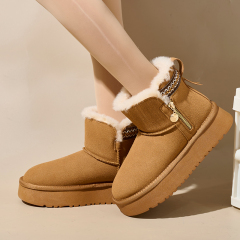 Side Zipper Thick Bottom Heightening Snow Boots Female Ethnic Style Thickened Wool Short Tube Thickened Warm Cotton Padded Shoes