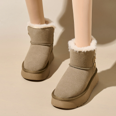 Side Zipper Thick Bottom Heightening Snow Boots Female Ethnic Style Thickened Wool Short Tube Thickened Warm Cotton Padded Shoes