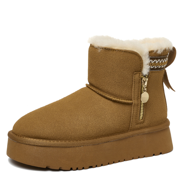 Side Zipper Thick Bottom Heightening Snow Boots Female Ethnic Style Thickened Wool Short Tube Thickened Warm Cotton Padded Shoes
