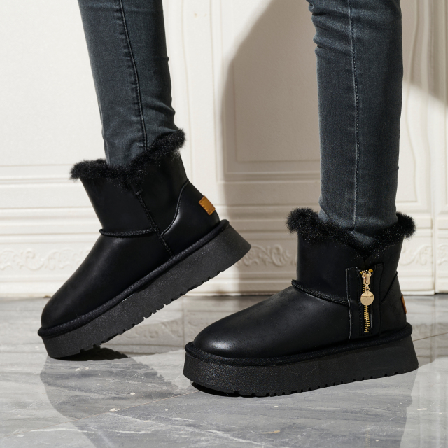 2025 Winter New Year Fashion All-match Snow Boots Women's Short Tube Thick-sole Elevating Wool Warm Cotton Padded Snow Boots