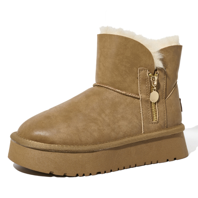 2025 Winter New Year Fashion All-match Snow Boots Women's Short Tube Thick-sole Elevating Wool Warm Cotton Padded Snow Boots