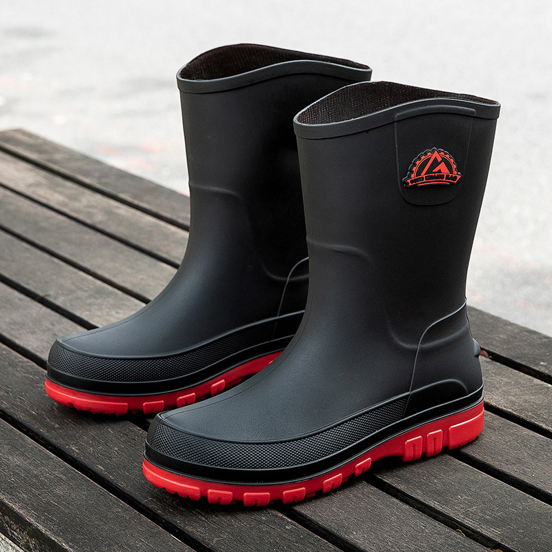 Casual Garden Shoes PVC Non-slip Wear-resistant Walking Boots Comfortable Popular Men's High-top Rain Boots
