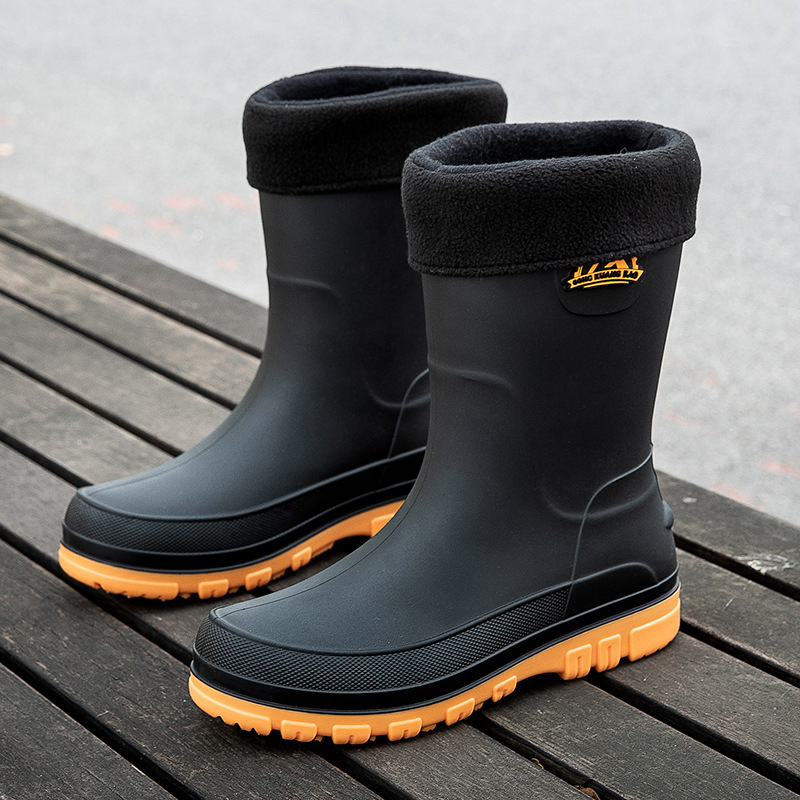 Casual Garden Shoes PVC Non-slip Wear-resistant Walking Boots Comfortable Popular Men's High-top Rain Boots