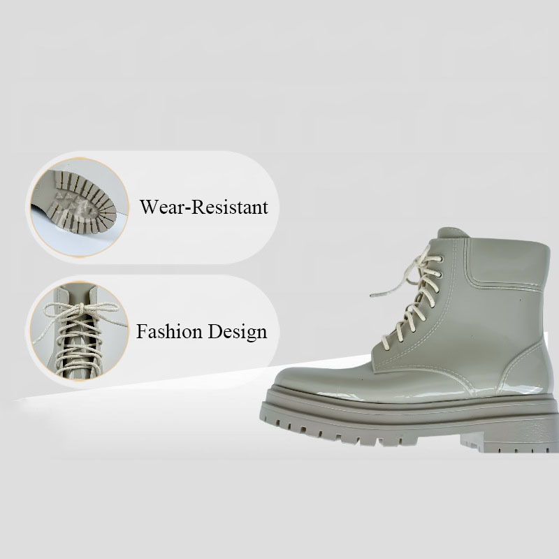 Fashion Lightweight Rain Boots With LACES Non-slip Waterproof Walking Garden Women's Warm Mid-low Top Rain Boots