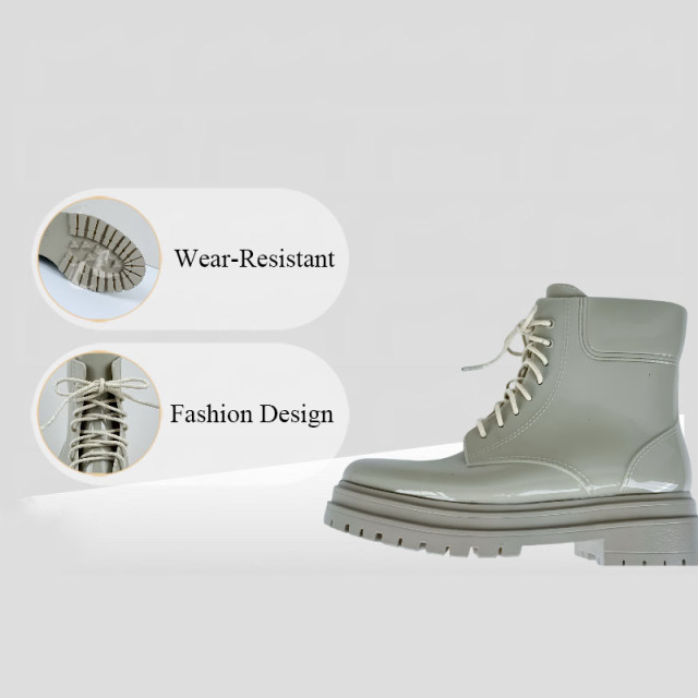 Fashion Lightweight Rain Boots With LACES Non-slip Waterproof Walking Garden Women's Warm Mid-low Top Rain Boots