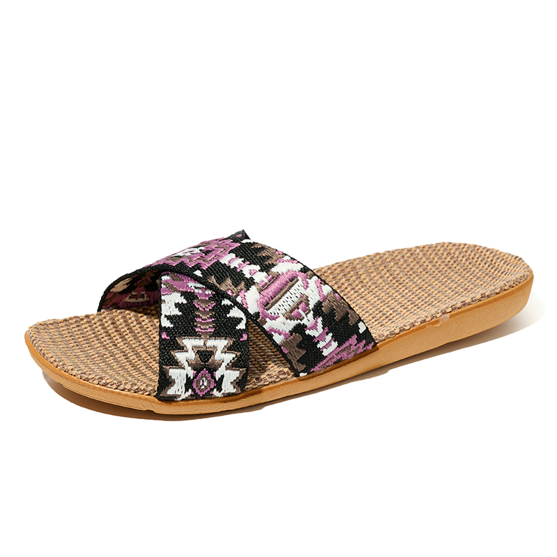 New Spring Light Weight Breathable House Couples Flax Linen Slippers Custom Slides Linen Slippers for Women