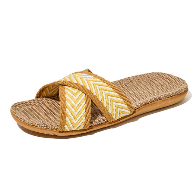 New Spring Light Weight Breathable House Couples Flax Linen Slippers Custom Slides Linen Slippers for Women