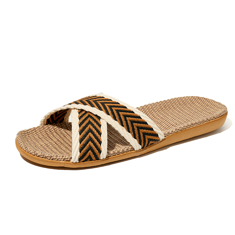 New Spring Light Weight Breathable House Couples Flax Linen Slippers Custom Slides Linen Slippers for Women