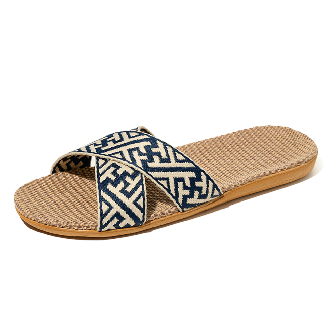 New Spring Light Weight Breathable House Couples Flax Linen Slippers Custom Slides Linen Slippers for Women