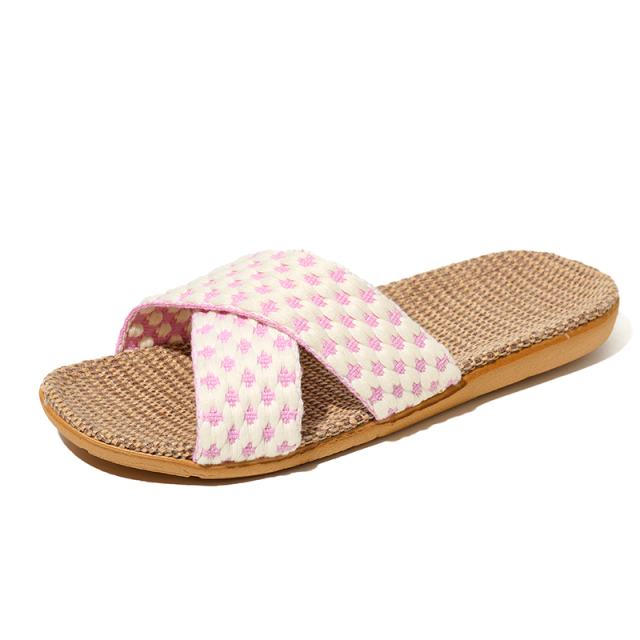 New Spring Light Weight Breathable House Couples Flax Linen Slippers Custom Slides Linen Slippers for Women