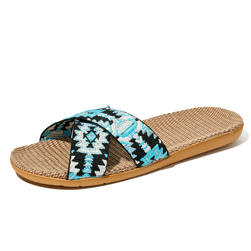 New Spring Light Weight Breathable House Couples Flax Linen Slippers Custom Slides Linen Slippers for Women
