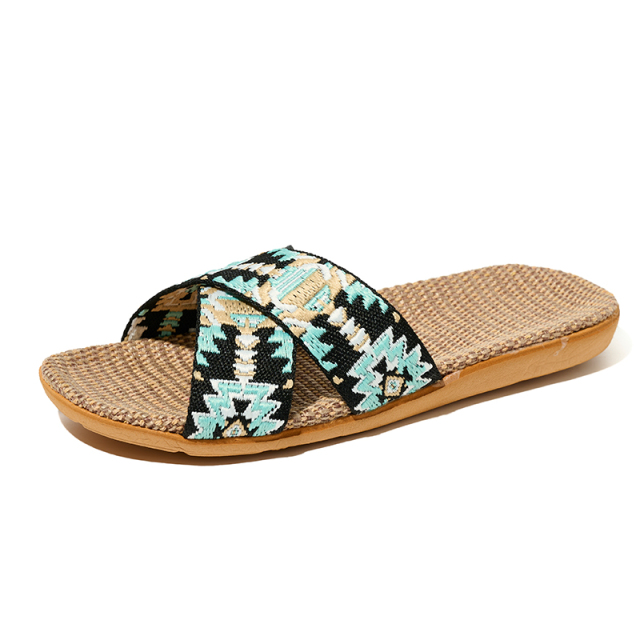 New Spring Light Weight Breathable House Couples Flax Linen Slippers Custom Slides Linen Slippers for Women