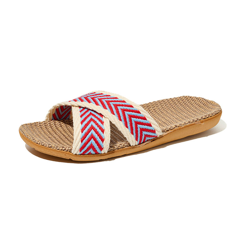 New Spring Light Weight Breathable House Couples Flax Linen Slippers Custom Slides Linen Slippers for Women