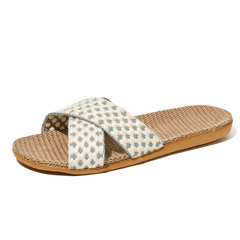 New Spring Light Weight Breathable House Couples Flax Linen Slippers Custom Slides Linen Slippers for Women