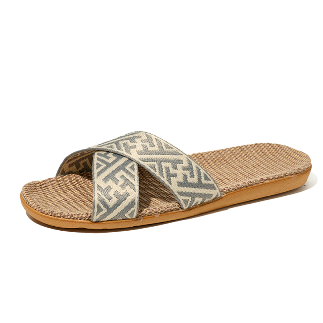 New Spring Light Weight Breathable House Couples Flax Linen Slippers Custom Slides Linen Slippers for Women