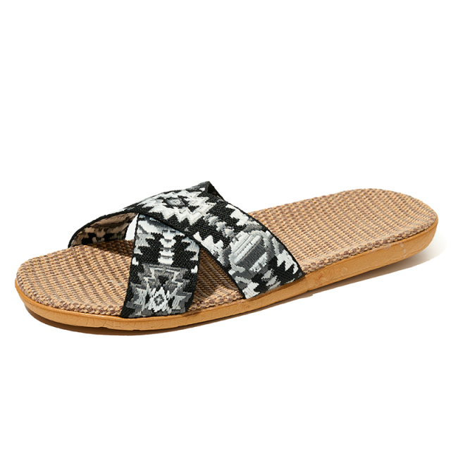 New Spring Light Weight Breathable House Couples Flax Linen Slippers Custom Slides Linen Slippers for Women