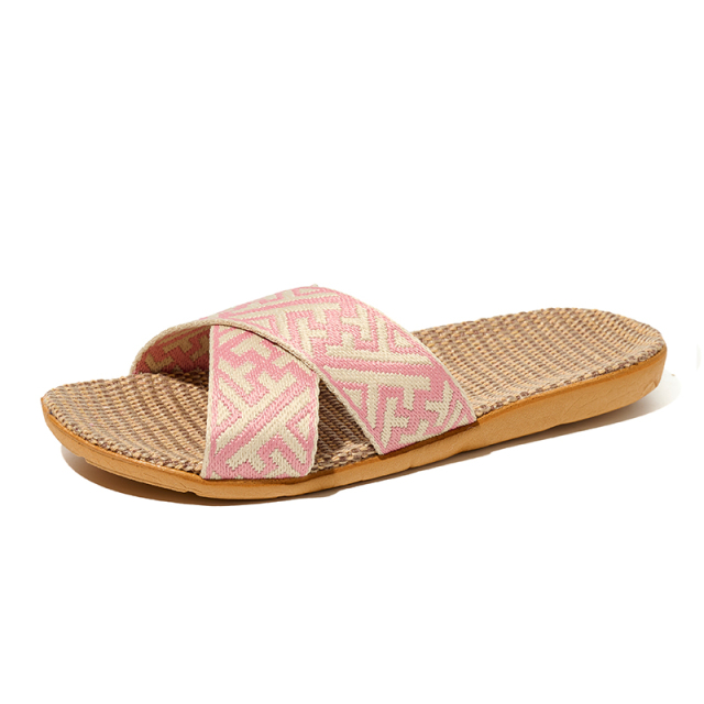 New Spring Light Weight Breathable House Couples Flax Linen Slippers Custom Slides Linen Slippers for Women