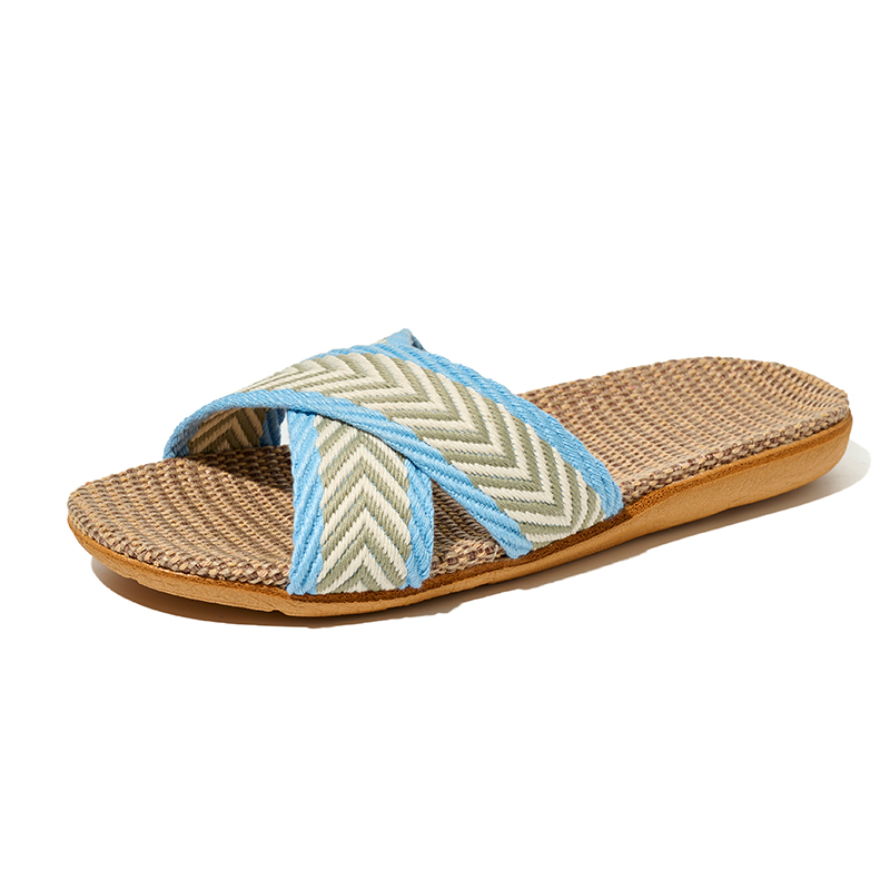 New Spring Light Weight Breathable House Couples Flax Linen Slippers Custom Slides Linen Slippers for Women