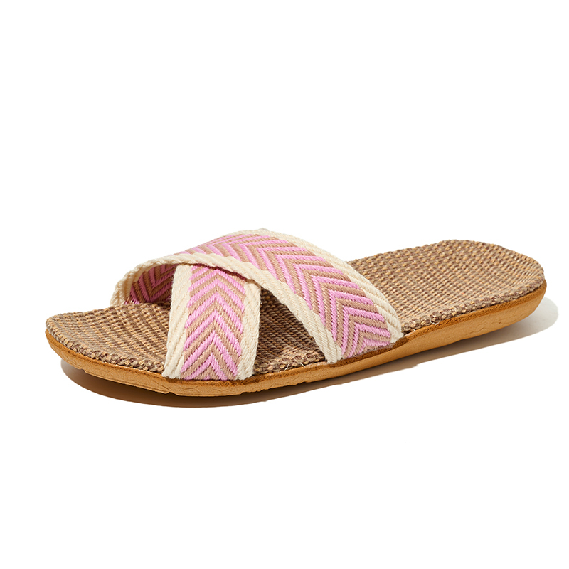 New Spring Light Weight Breathable House Couples Flax Linen Slippers Custom Slides Linen Slippers for Women