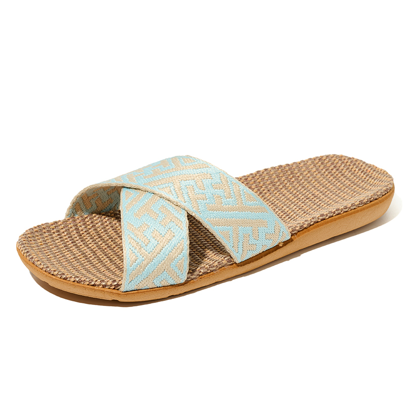 New Spring Light Weight Breathable House Couples Flax Linen Slippers Custom Slides Linen Slippers for Women