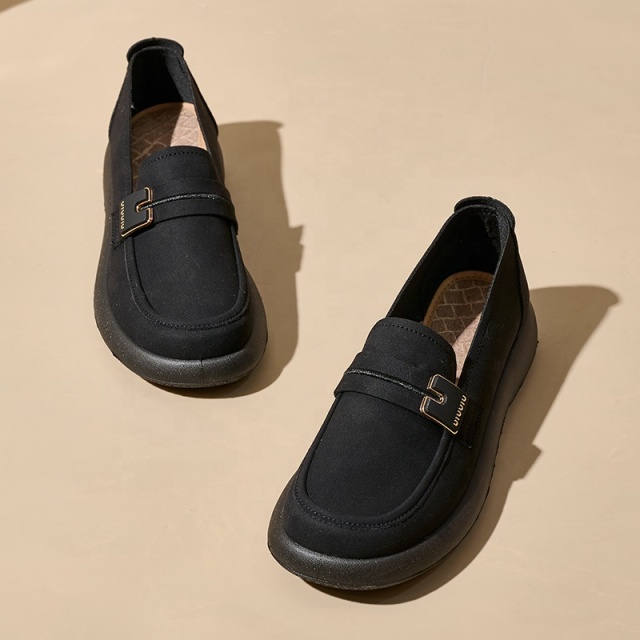 Wholesale Women New Trend Breathable Retro Canvas Shoes Fashion Chunky Platform Summer Spring Canvas Upper Loafer Shoes