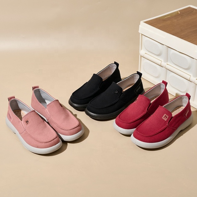 Wholesale Women New Trend Breathable Retro Canvas Shoes Fashion Chunky Platform Summer Spring Canvas Upper Loafer Shoes