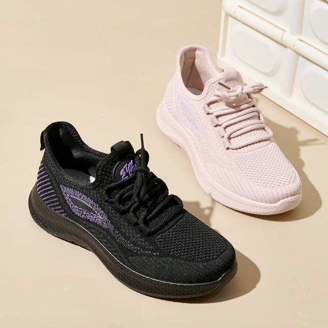 Bairuilun Wholesale Custom Large Size Women Elastic Knitted Sports Shoes 35-44 Unisex Non-slip Casual Shoes Walking Shoes