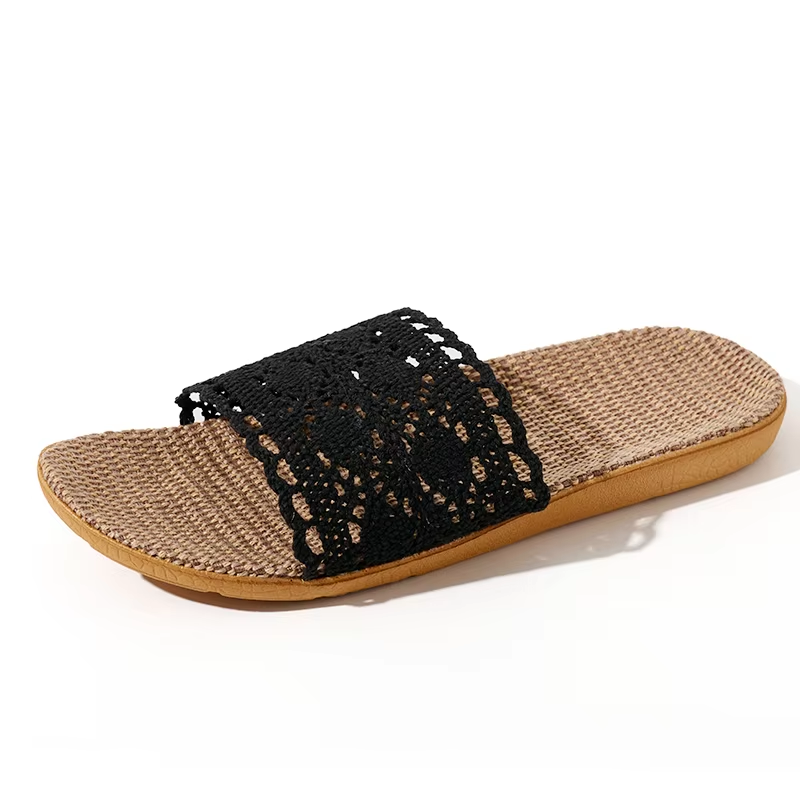 Wholesale Breathable Lightweight Summer Slippers Comfortable Natural Fiber Minimalist Linen Slippers Open-toe Sweat Absorbing